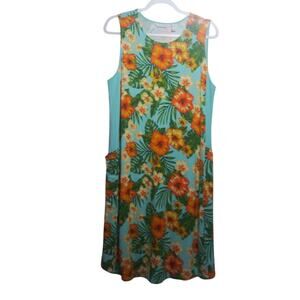 Tropical Floral Midi Dress - Orange and Green